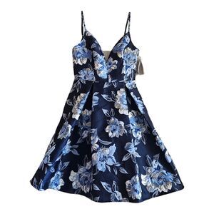 JULES & CLEO Women Size 2 Dress Fit & Flare Navy Silver Spaghetti Straps Bust 32